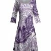Lily | White & Lavender Floral Three-Quarter Sleeve A-Line Dress - Women & Plus