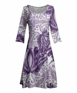 Lily | White & Lavender Floral Three-Quarter Sleeve A-Line Dress - Women & Plus