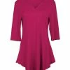 Lily | Fuchsia Three-Quarter Sleeve V-Neck Tunic - Women