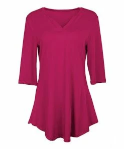Lily | Fuchsia Three-Quarter Sleeve V-Neck Tunic - Women