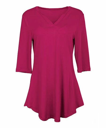 Lily | Fuchsia Three-Quarter Sleeve V-Neck Tunic - Women 1 Lily | Fuchsia Three-Quarter Sleeve V-Neck Tunic - Women