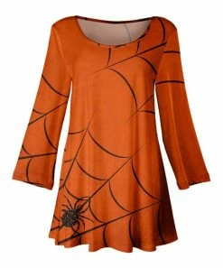 Lily | Orange & Black Spiderweb Three-Quarter Sleeve Tunic - Women