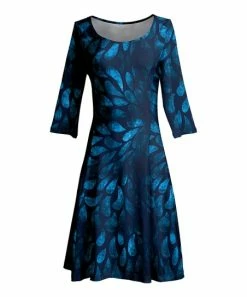 Lily | Aqua & Blue Geometric Three-Quarter Sleeve A-Line Dress - Women & Plus