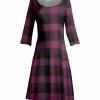 Lily | Black & Mauve Buffalo Check Three-Quarter Sleeve A-Line Dress - Women & Plus