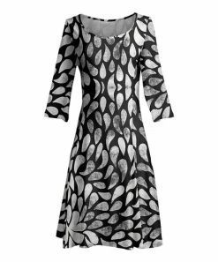 Lily | Black & White Floral Three-Quarter Sleeve A-Line Dress - Women