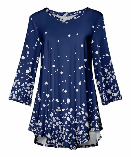 Lily | Blue & White Dots V-Neck Tunic - Plus 1 Lily | Blue & White Dots V-Neck Tunic - Plus