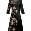 Lily | Black Floral Three-Quarter Sleeve A-Line Dress - Women & Plus