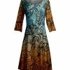 Lily | Blue & Brown Floral Three-Quarter Sleeve A-Line Dress - Women & Plus