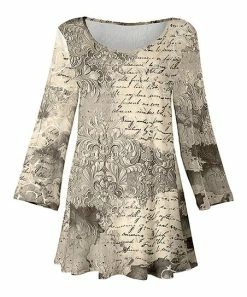 Lily | Beige & Black Script Scoop Neck Swing Tunic - Women & Plus