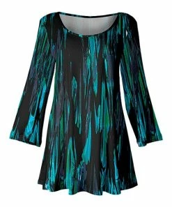 Lily | Black & Aqua Abstract Three-Quarter Sleeve Scoop Neck Tunic - Women