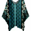 Lily | Teal & Black Vertical Geometric Stripe Poncho Tunic - Women