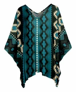 Lily | Teal & Black Vertical Geometric Stripe Poncho Tunic - Women