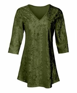 Lily | Army Green Velvet V-Neck Tunic - Women