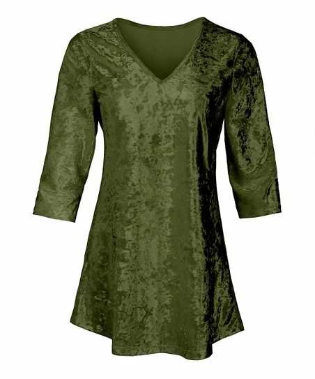 Lily | Army Green Velvet V-Neck Tunic - Women 1 Lily | Army Green Velvet V-Neck Tunic - Women
