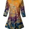 Lily | Blue & Gold Floral Three-Quarter Sleeve Boatneck Tunic - Women