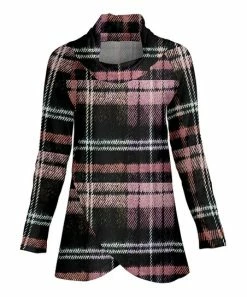 Lily | Black & Pink Plaid Tulip-Hem Cowl Neck Tunic - Plus
