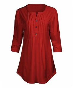 Lily | Red Pleated Button-Front Tunic - Women & Plus