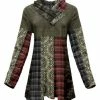 Lily | Olive Pattern Block Button Shawl Collar Tunic - Women