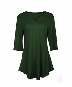 Lily | Forest Green Three-Quarter Sleeve V-Neck Tunic - Women & Plus
