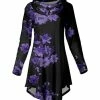 Lily | Black & Purple Floral Long-Sleeve Cowl Neck Tunic - Women
