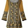 Lily | Black & Gold Floral & Geometric Scarf Print Scoop Neck Swing Tunic - Women & Plus