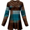 Lily | Brown & Blue Button Shawl-Collar Tunic - Women & Plus