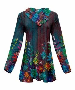 Lily | Teal Floral Button Shawl Collar Tunic - Plus