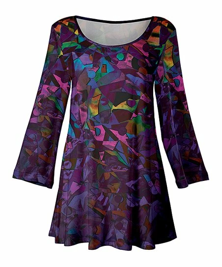 Lily | Purple Stained Glass Three-Quarter Sleeve Tunic - Women 1 Lily | Purple Stained Glass Three-Quarter Sleeve Tunic - Women