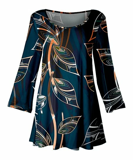 Lily | Blue & Orange Abstract-Vine Scoop Neck Swing Tunic - Plus 1 Lily | Blue & Orange Abstract-Vine Scoop Neck Swing Tunic - Plus