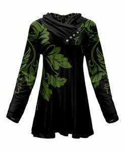 Lily | Black & Green Button-Accent Shawl Collar Tunic - Women & Plus