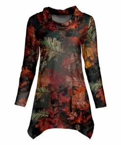 Lily | Black & Red Abstract Cowl Neck Sidetail Tunic - Women