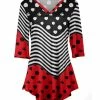 Lily | Black & Red Polka Dot & Stripe Three-Quarter Sleeve V-Neck Tunic - Women & Plus