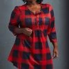 Lily | Red & Black Buffalo Check Pleated Button-Front Tunic - Plus