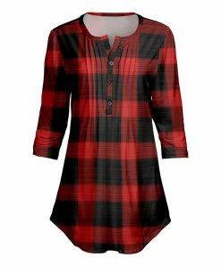 Lily | Red & Black Buffalo Check Pleated Button-Front Tunic - Plus -Cheap Lily Store zu61400061 main tm1539625680