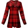 Lily | Red & Black Plaid Button Shawl-Collar Tunic - Women