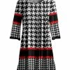 Lily | Black, Red & White Houndstooth Three-Quarter Sleeve Pleated-Front Tunic - Women & Plus