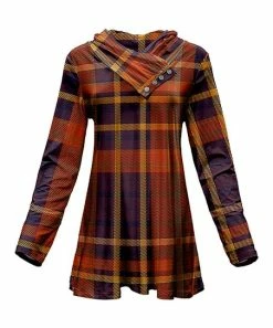 Lily | Purple & Orange Plaid Button Shawl Collar Tunic - Plus
