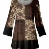 Lily | Brown & Beige Floral Scoop Neck Tunic - Women