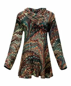 Lily | Rust Abstract Button-Accent Shawl Collar Tunic - Women