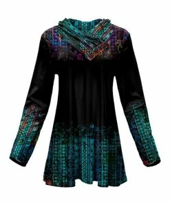 Lily | Black & Green Geometric Button Cowl Neck Tunic - Plus