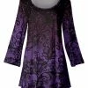 Lily | Black & Purple Floral Scoop Neck Swing Tunic - Women