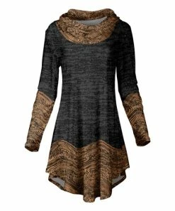 Lily | Black & Brown Color Block Cowl Neck Tunic - Women