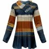 Lily | Blue & Rust Stripe Button Shawl-Collar Tunic - Plus