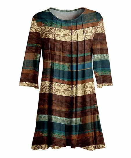 Lily | Brown & Turquoise Pleated Tunic - Plus 1 Lily | Brown & Turquoise Pleated Tunic - Plus