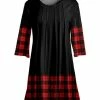 Lily | Black & Red Plaid-Trim Pleated Tunic - Women & Plus