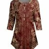 Lily | Burgundy & Gold Leaf Button-Front Tunic - Plus