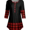 Lily | Black & Red Plaid-Trim Pleated Button-Front Tunic - Women