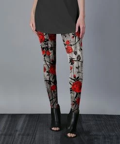 Lily | Silver & Red Roses Leggings - Plus