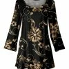 Lily | Black & Gold Floral Three-Quarter Sleeve Scoop Neck Tunic - Plus