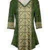 Lily | Cream & Green Paisley Damask V-Neck Tunic - Women & Plus